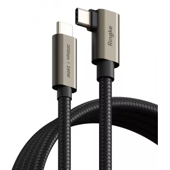 RINGKE USB 3.2 Gen 2x2 Type-C 90° kabelis PD 240W 200cm Melns
