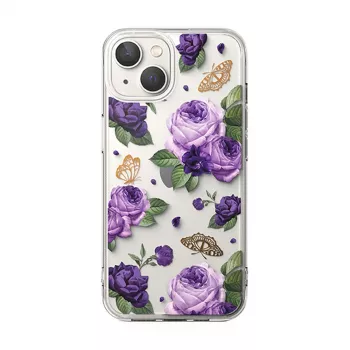 Ringke Fusion Design Hybrid Protective Case for Apple iPhone 14 Plus, Transparent with Purple Rose Frame, MIL-STD 810G-516.6 Certified