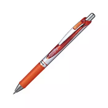 Pentel EnerGel Xm izvelkamā gēla pildspalva - oranža tinte - 0,35 mm - sudraba korpuss ar oranžiem akcentiem - gumijas satvēriens - apaļa forma