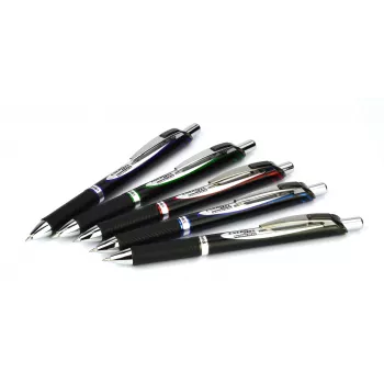 Pentel BLP77-AX izvelkamā gēla pildspalva - melna tinte - 0,7 mm - pigmenta bāzes - melns korpuss - sudraba klipsis - kastītē