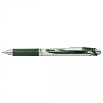 Pentel Energel BL77 Izvelkamā Gēla Pildspalva - Zaļa Tinte - Zaļš Korpuss - Sudraba Akcenti - 0,7 mm - Vidējs Gals - Uz Ūdens Bāzes - Viena Pildspalva