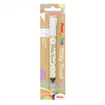 Pentel Milky Brush Pen White - Necaurspīdīgs pigmenta tintes otas pildspalva kaligrāfijai, burtu zīmēšanai, ilustrācijai, amatniecībai, kartīšu veidošanai