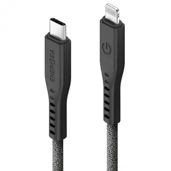 ENERGEA Flow USB-C to Lightning kabelis 1.5m Melns 60W 3A PD ātrā uzlāde MFi sertificēts