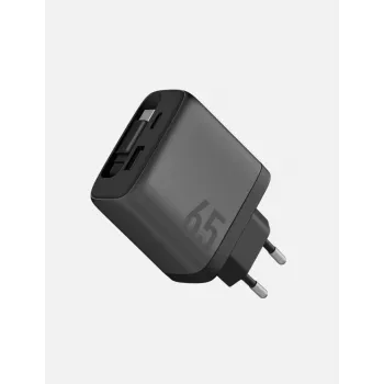 ENERGEA Ampcharge Arc 65W GaN USB-A/USB-C sienas lādētājs ar ievelkamu USB-C kabeli, Gunmetal