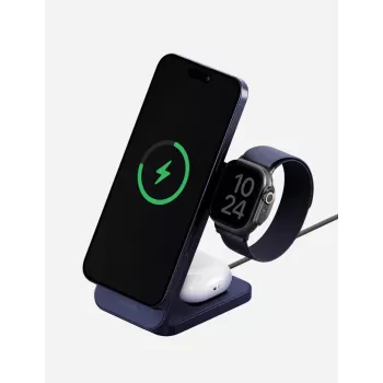 ENERGEA MagTrio 2 3-in-1 25W Qi2 Salokāma Bezvadu Uzlādes Stacija Zilā Krāsā