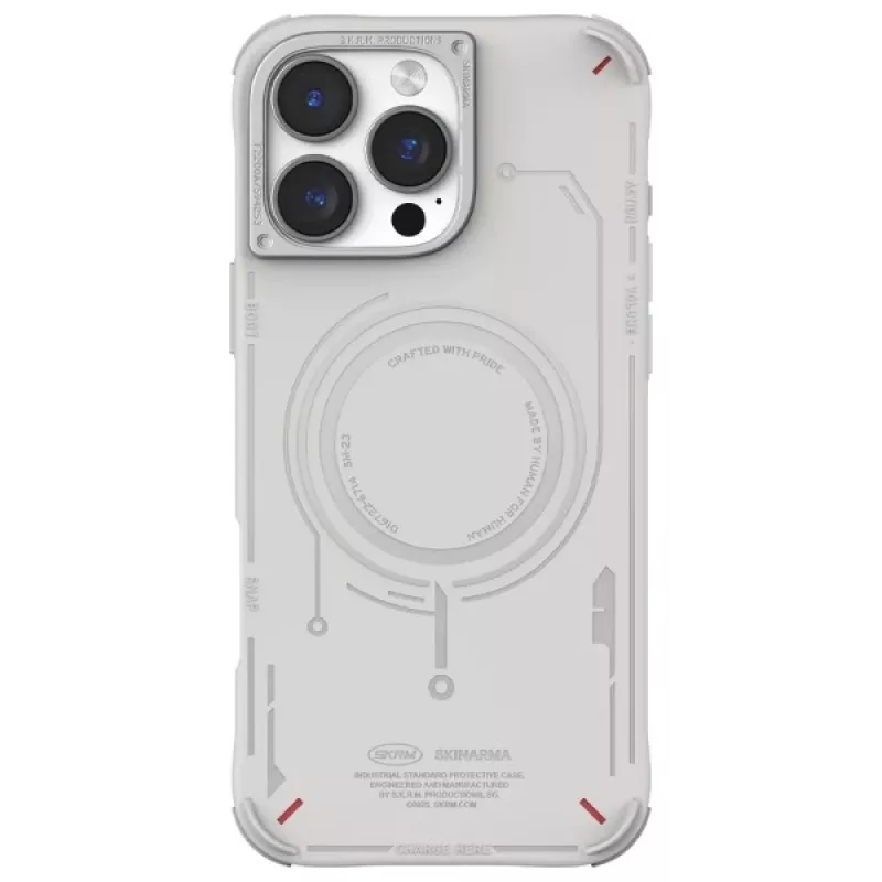 SKINARMA Mecha Case for iPhone 16 Pro 6.3 inch Magnetic Charging Light Grey