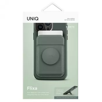 UNIQ Flixa Magnetic Card Wallet with Kickstand Lichen Green MagSafe