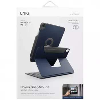 UNIQ Rovus Snapmount Magnetic 360° rotējošs noņemams maciņš iPad Air 11 M2 2024 / M3 2025 / M4 2026 / iPad Air 10.9 (2022/2020) Navy Blue