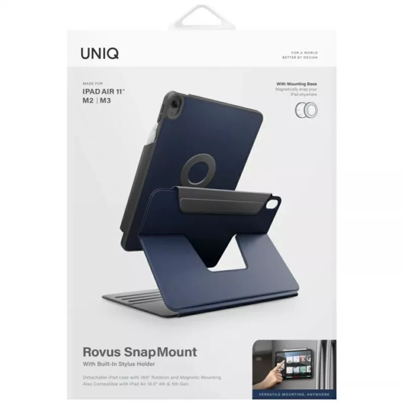 UNIQ Rovus Snapmount Magnetic 360° rotējošs noņemams maciņš iPad Air 11 M2 2024 / M3 2025 / M4 2026 / iPad Air 10.9 (2022/2020) Navy Blue
