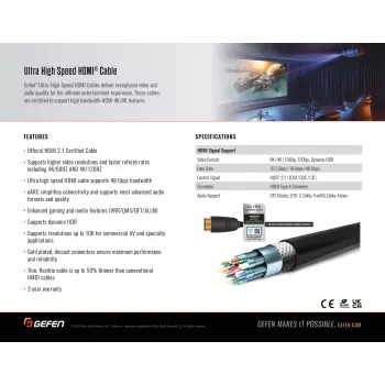 Gefen GEF-CAB-HS-HDMI-2M HDMI 2.1 kabelis 2m Melns 48Gbps 3D