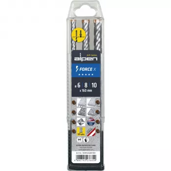 Alpen SDS+ FORCE X Āmura urbju komplekts, 3 gab., 6-8-10 x 160 mm, 4-griezēju, volframa karbīds