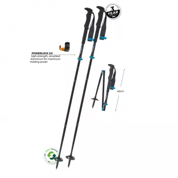 Komperdell FX L Carb Vario Approach Compact saliekamās trekinga nūjas, 4 daļu alumīnijs 7075-T6 un oglekļa šķiedra, FX Lite salikšanas mehānisms, Powerlock 3.0
