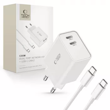 Tech-Protect C35W 2-Port USB-C Lādētājs Balts