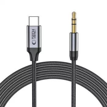 TECH-PROTECT ULTRABOOST USB-C uz 3.5mm Mini Jack Audio Kabelis 100cm Melns