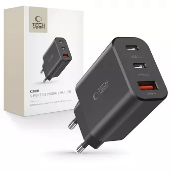 Tech-Protect NC30W 3-Port USB-C Lādētājs Melns 30W