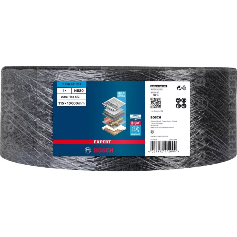 Bosch Expert N880 Ultra-Fine S neaustais abrazīvais rullis, 115mm x 10m, pelēks, roku slīpēšanai