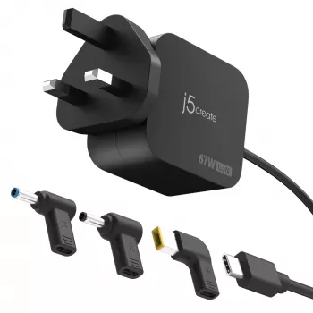 J5CREATE 67W GaN PD USB-C Mini Lādētājs ar 3 DC Savienotāju Veidiem