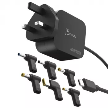 J5CREATE 67W GaN PD USB-C Mini Lādētājs ar UK Kontaktdakšu un 6 Līdzstrāvas Savienotājiem