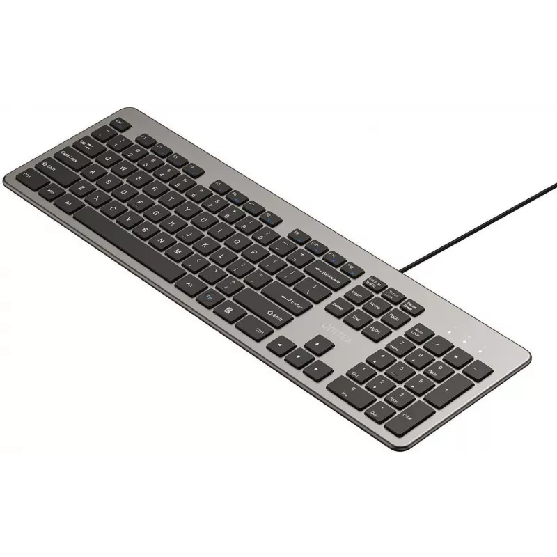 UNITEK SlimTap vadu biroja tastatūra, USB-A, pelēka