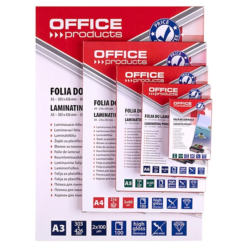PBS CONNECT OFFICE PRODUCTS Laminēšanas plēve A3 2x80 mikroni Spīdīga 100 loksnes Caurspīdīga