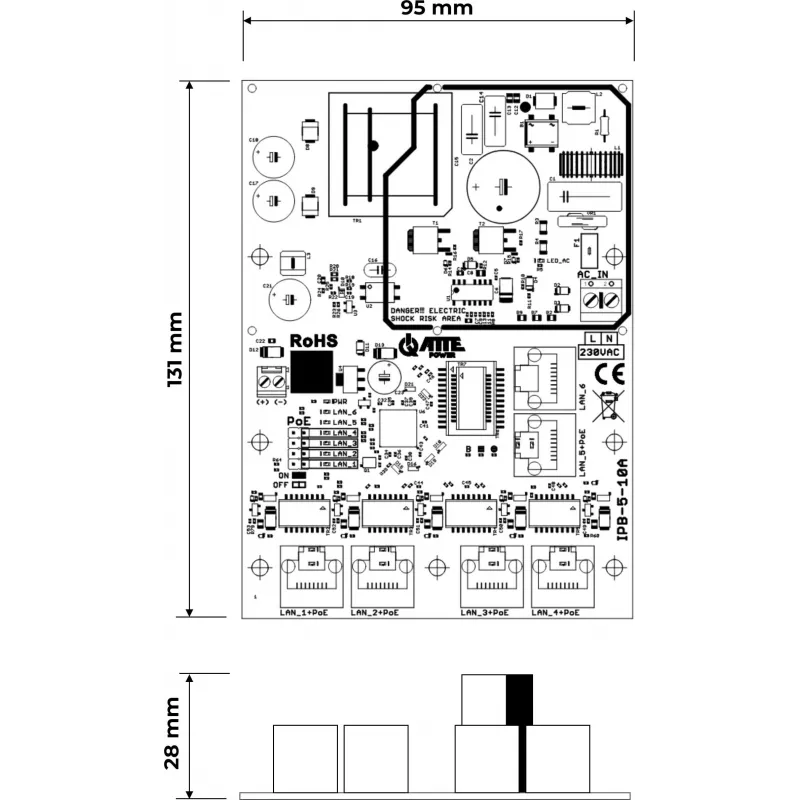 ATTE IPB-5-10A-OF 6-Port PoE Switch ar integrētu barošanas bloku