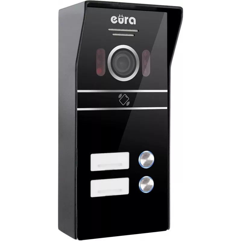 Eura VDP-80C5 Divģimeņu video domofonu sistēma, melna, 2x 7 inch LCD, FHD, 2 ieejas, 1080p kamera, RFID lasītājs, virsmas montāža