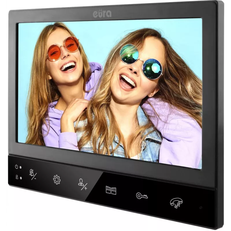 Eura VDP-80C5 Divģimeņu video domofonu sistēma, melna, 2x 7 inch LCD, FHD, 2 ieejas, 1080p kamera, RFID lasītājs, virsmas montāža