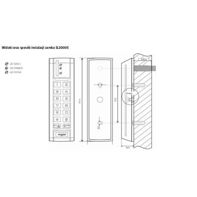 ROGER SL2000E Kombinācijas slēdzene, autonomā piekļuves kontroles tastatūra, 2000 lietotāji, IP65, melna