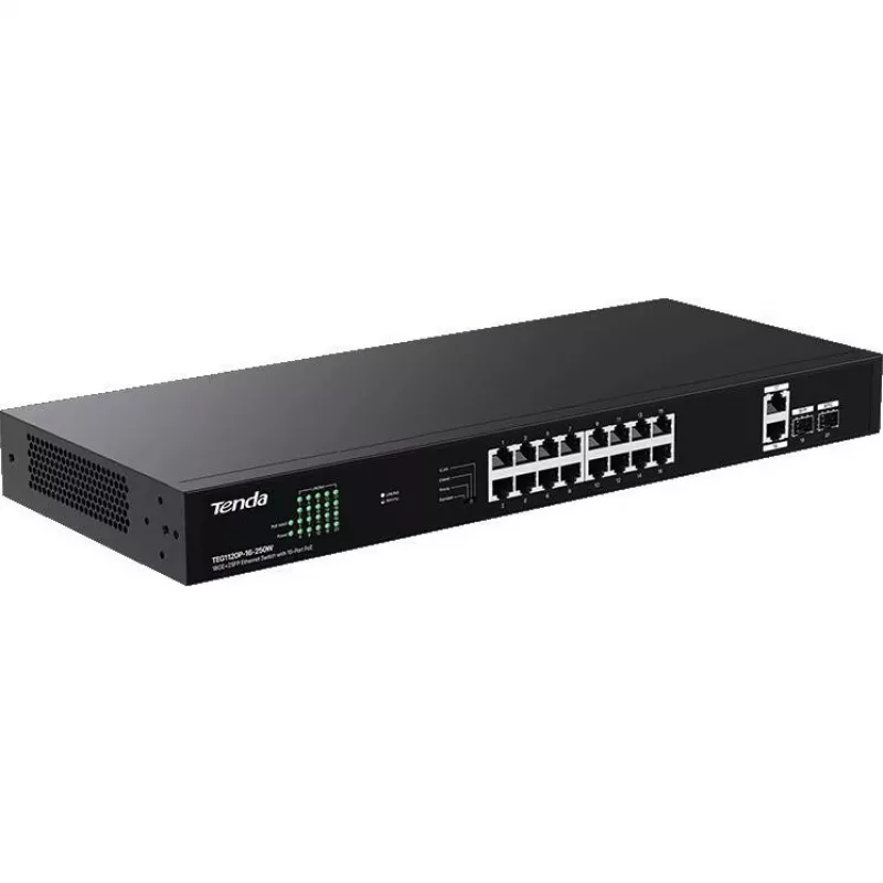 Tenda TEG1120P-16-250W Nepārvaldāms PoE+ slēdzis 18 portu Gigabit 2 SFP 250W