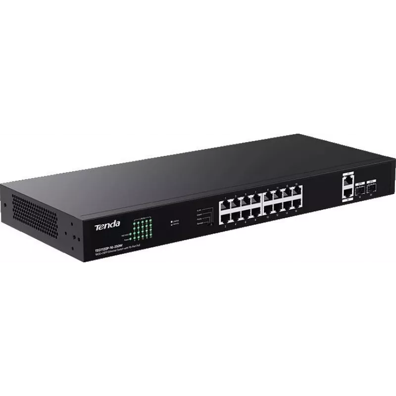 Tenda TEG1120P-16-250W Nepārvaldāms PoE+ slēdzis 18 portu Gigabit 2 SFP 250W