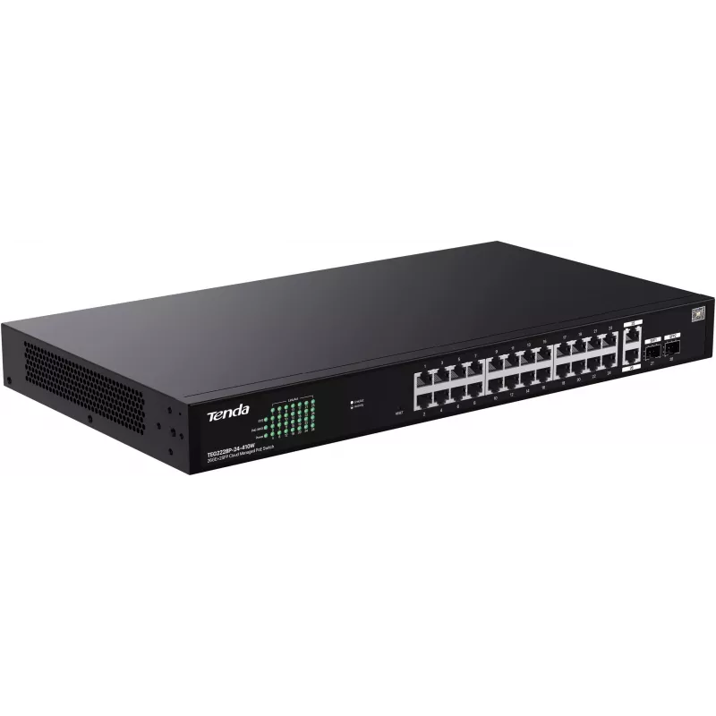 Tenda TEG2228P-24-410W Pārvaldāms PoE+ slēdzis 26x Gigabit Ethernet + 2x SFP, 410W