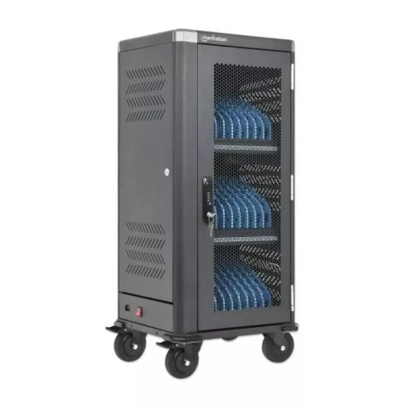 Manhattan 181471 Mobile Device Management Cart, Black, 32 Devices, 32 AC Outlets, 3680W
