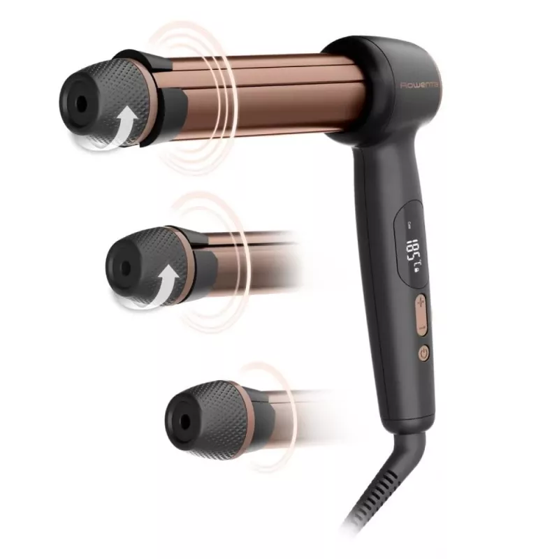 Rowenta CF4620E0 Twist Curl lokšķēres - keramikas, jonu kondicionēšana, 27/32/38 mm, LCD displejs, 86 W, melna/varš