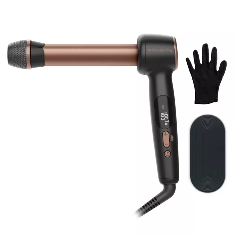 Rowenta CF4620E0 Twist Curl lokšķēres - keramikas, jonu kondicionēšana, 27/32/38 mm, LCD displejs, 86 W, melna/varš