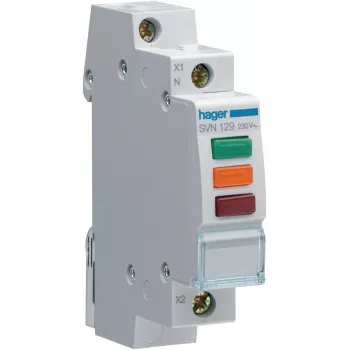 HAGER SVN129 Indikatora gaisma, 230V AC, 3 x LED sarkana+zaļa+oranža, DIN sliede