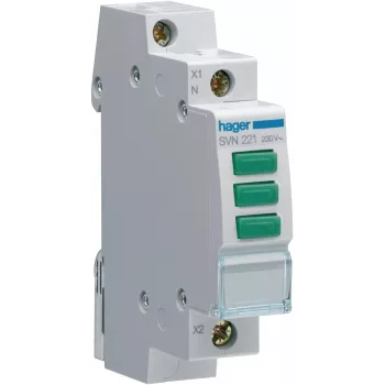 HAGER SVN221 Modulārais indikatora gaismeklis, 230V maiņstrāva, 3 x zaļa LED, DIN sliede