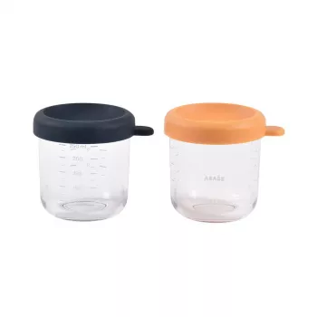 BEABA Stikla burku komplekts ar vākiem 2 x 250 ml Night Blue/Honey