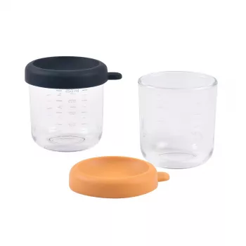 BEABA Stikla burku komplekts ar vākiem 2 x 250 ml Night Blue/Honey