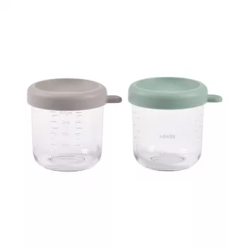 BEABA Stikla burku komplekts ar vākiem 2 x 250 ml Salvija Zaļa/Gazelle