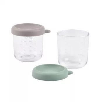 BEABA Stikla burku komplekts ar vākiem 2 x 250 ml Salvija Zaļa/Gazelle