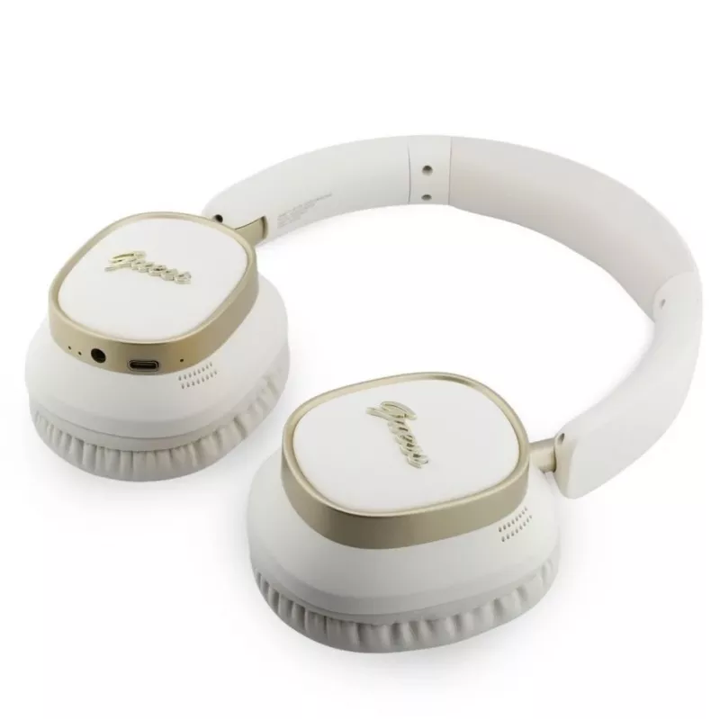 Guess Bluetooth ENC Rectangle Metal Script Over-Ear Headphones White