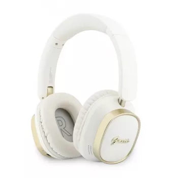 Guess Bluetooth ENC Rectangle Metal Script Over-Ear Headphones White