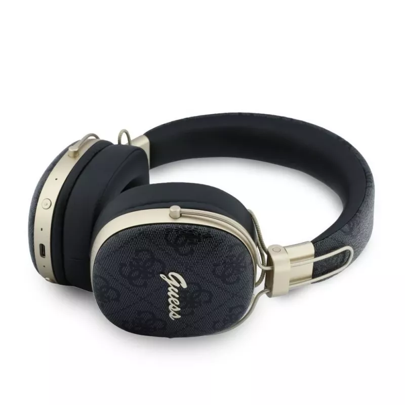 Guess Over-Ear Bluetooth austiņas ar ENC, Metal 4G Script Logo, Melna
