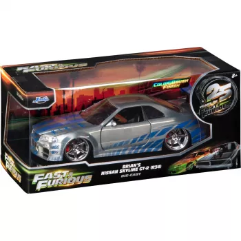 Jada Fast & Furious 20th Anniversary 1:24 Die-Cast Nissan Skyline GT-R (R34) - Silver with Blue Stripes