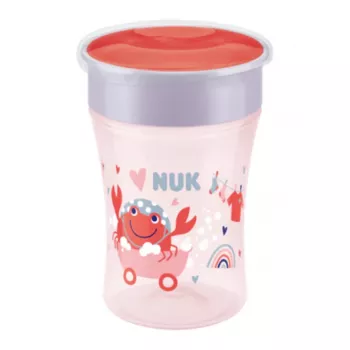 NUK Magic Cup 230 ml sarkans 360° dzeršanas mala mācību krūze mazuļiem no 8+ mēnešiem, necaurplūstoša, bez BPA, piemērota trauku mazgājamai mašīnai