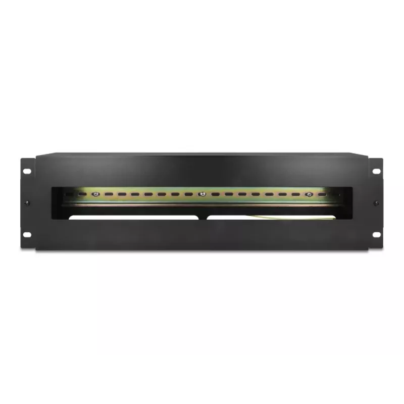 DELOCK 19 inch Circuit Breaker Distribution Panel ar vāku un DIN sliedi, ieskaitot 2x kabeļu atslogošanas sliedes, 3U, tērauds melns