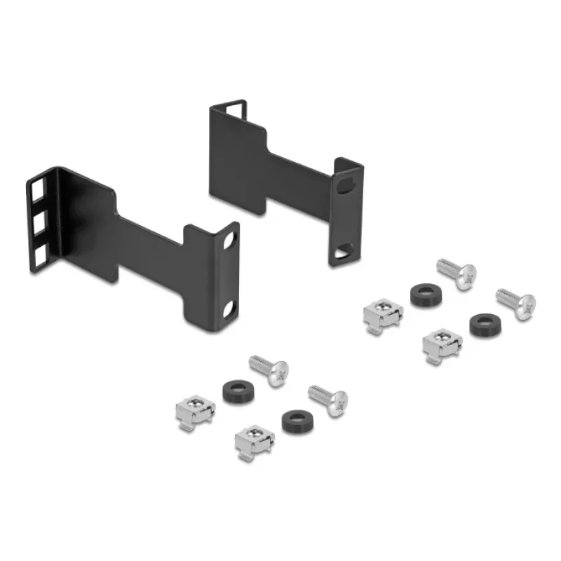 Delock Server Rack dziļuma pagarinājuma adaptera montāžas komplekts montāžas dziļuma pagarināšanai līdz 10 cm 1U Melns