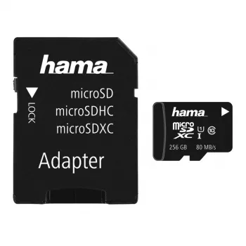 Hama microSDXC 256GB UHS Speed Class 3 UHS-I 100MB/s ar SD adapteri