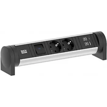 Bachmann 708.001 CYCLE Desk Power Strip 2x Schuko CEE7/3 with Switch, 2m Cable, Aluminum/Black