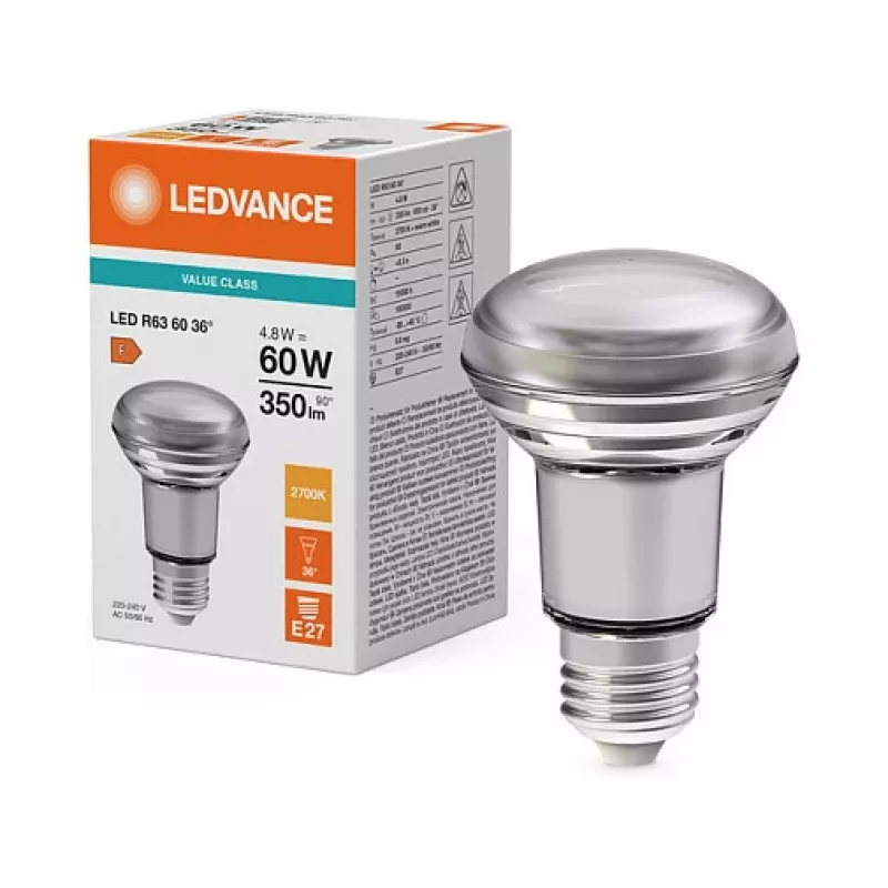OSRAM LED STAR R63 Reflektora lampa 4.8W 827 E27 350lm 2700K Silta balta